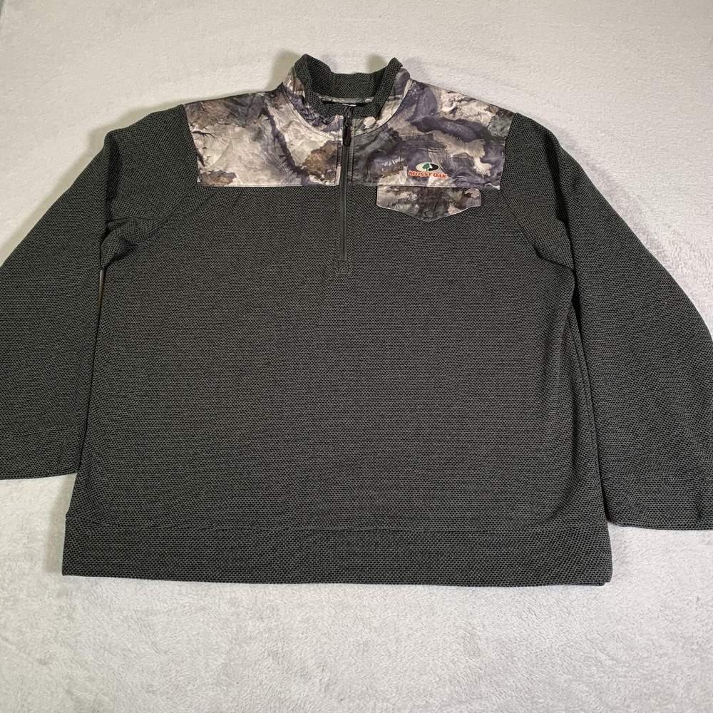 Mossy Oak Sweatshirt‎ Mens XL Gray Green Mock Neck 1/4 Zip Fleece Camo Pullover